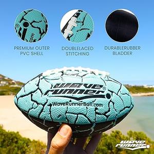Wave Runner Grip It Waterproof Junior Size Football, 9.25 Size, Durable & Double Laced, Perfect for Beach Accessories, Kids Games, Pool Toys, Outdoor Games, All-Weather Indoor & Outdoor Play, Black/Blue