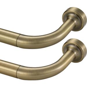 2 Pack Wrap Around Curtain Rod for Windows 28-56", Internal Splicing 1 Inch Diameter Disc, Adjustable Room Darkening Curtain Rod with Aluminum Finials and Brackets, Antique Bronze