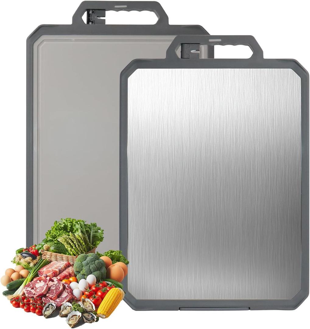 Stainless Steel Cutting Board for Kitchen, 2-in-1 Double Sided 304 Stainless Steel & Food-Grade PP for Chopping Meat/Vegetables, Non-Toxic, Easy to Clean Chopping Board, Kitchen Gifts 11.7"×15.7",1PCS