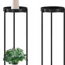 Set of 2 Metal Black Tall Plant Stands Indoor or Outdoor - 30 inch 2 Tier Modern Corner Flower Pots Rack Shelves with 2 Removable Display(10 inch) for Corner Living Room Balcony (2 Black)