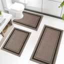 chakme Bathroom Rug Sets 3 Piece, Ultra Thin Bath Mat Absorbent, Non Slip, Machine Washable, Dark Beige, 17" x 24" / 17" x 30" / 17" x 59"