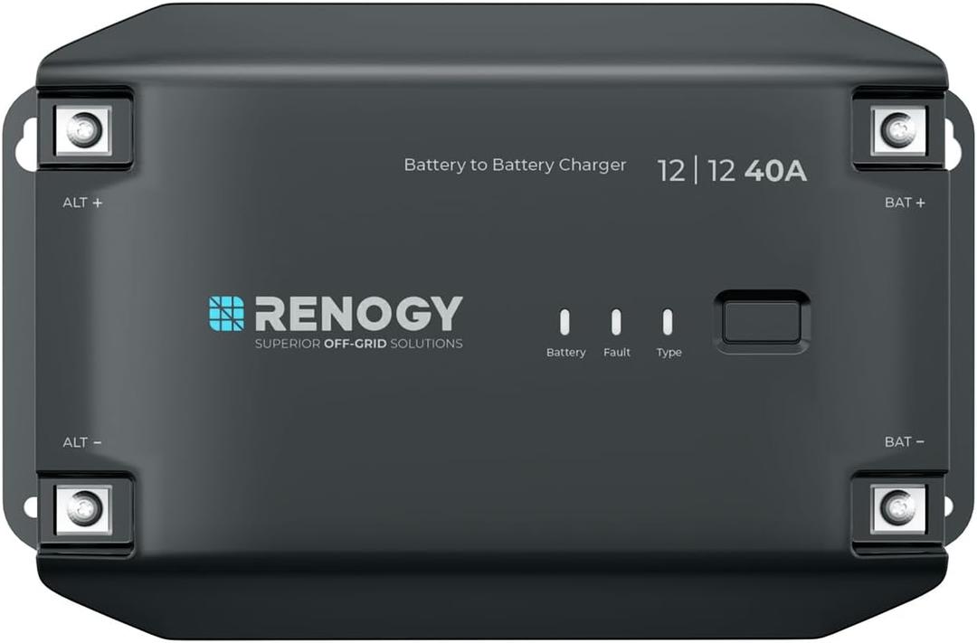 Renogy 12V 40A DC to DC Battery Charger for Flooded, Gel, AGM, and Lithium, Using Multi-Stage Charging in RVs, Commercial Vehicles, Boats, Yachts, Caravan