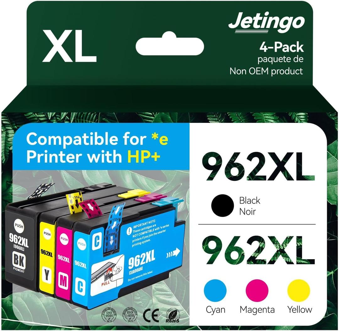 962xl Ink Cartridges Combo Pack for HP 962XL Black and Color Replacement for HP OfficeJet Pro 9010e 9015e 9010 9012 9015 9018e 9025e Printers (4-Pack Black Cyan Magenta Yellow)