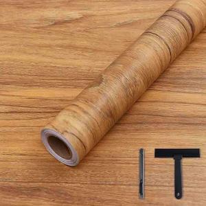 COSNIGHT Wood Grain Contact Paper with Tools, Peel and Stick Wallpaper, Self Adhesive Wall Paper for Countertop Drawer Shelf Liner Cabinet Easy to Clean 15.7In x 393In