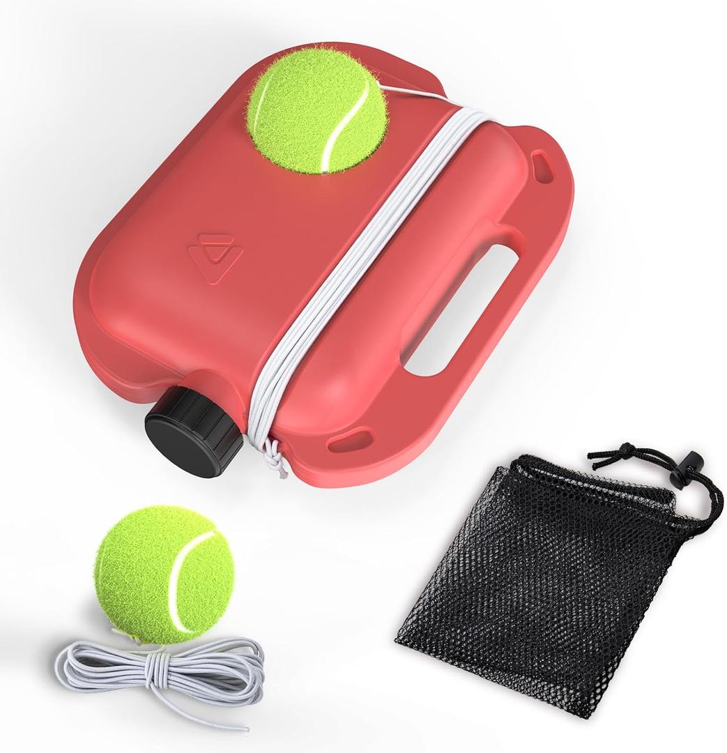 Tennis Trainer Rebound Ball with 3 String Balls, Solo Tennis Training Equipment, Portable Training Tool, Rebounder Kit, Suitable for Beginners Sport Exercise (Red)