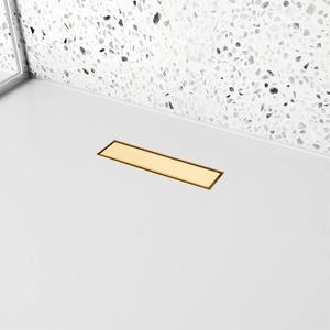 12 inch Linear Shower Drain with Removable Square Hole Panel by Using Brushed 304 Stainless Steel Process, Linear Drain Equipped with Adjustable Feet and Hair Strainer(Brushed Gold Color)