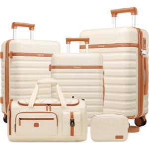 Luggage Sets 5 Piece, Carry On Luggage 20In With Spinner Wheels, Hardside Suitcase Set with TSA Lock,Durable Checked Large Suitcase With Travel Backpack for Men- 20in/24in/28in (Beige, 5 piece set)