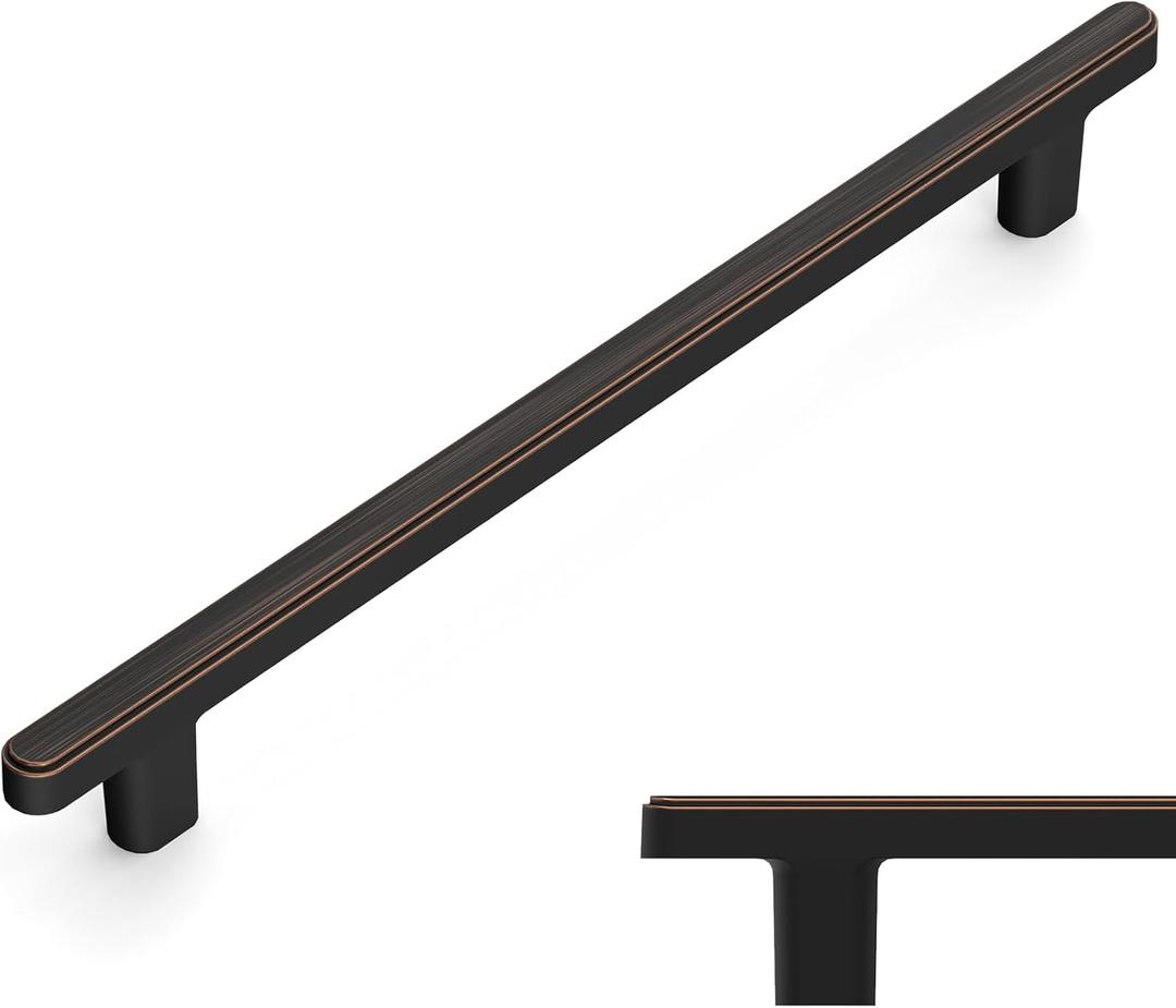 Amerdeco 10 Pack Oil Rubbed Bronze Cabinet Pulls 10 Inch(256mm) Hole Center Drawer Pulls Cabinet Hardware Kitchen Cabinet Handles for Bathroom ZH0065