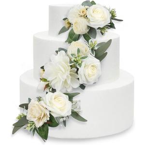 Rinlong 3Pcs Pre-made Cake Flowers Toppers White Green Cake Decorations Wedding Cake Decorating Flowers Decor Birthday Baptism Party Cake Topper