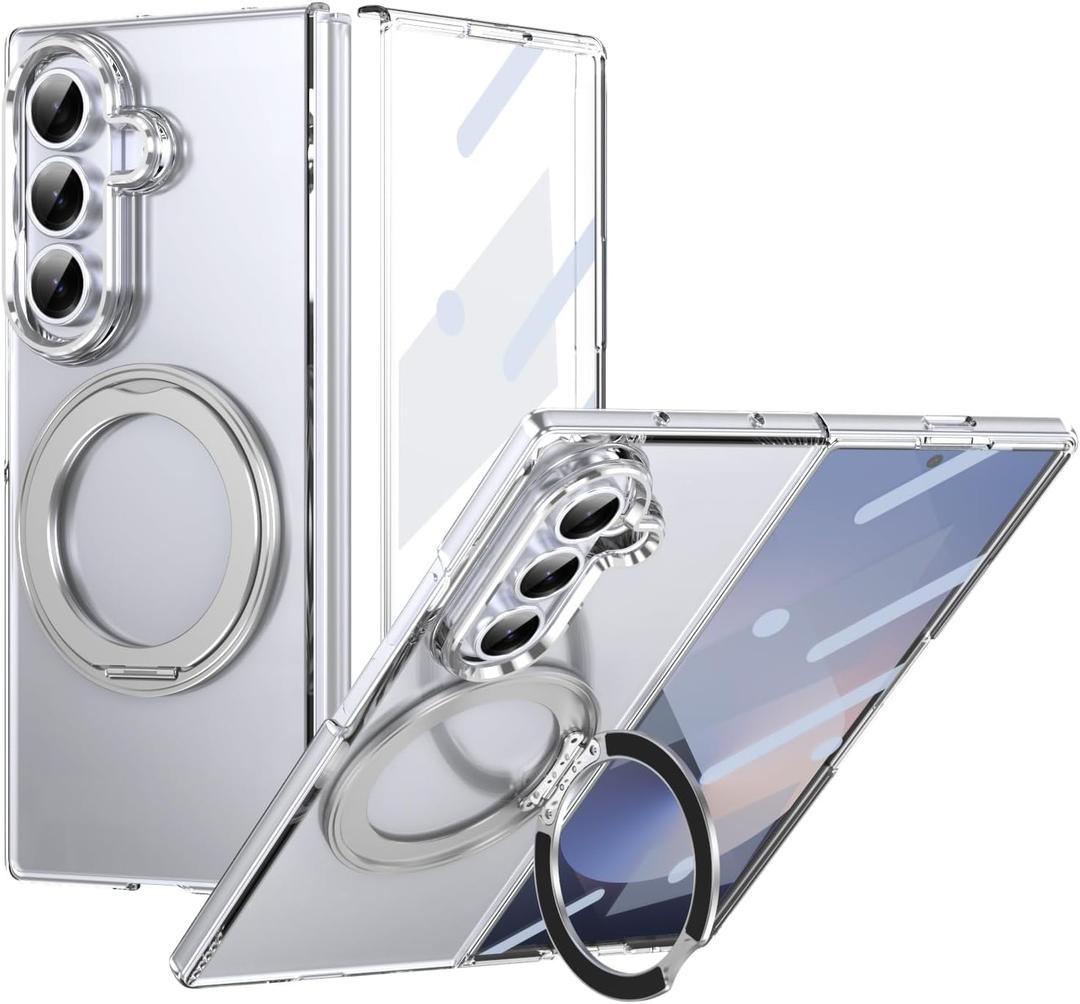 for Samsung Galaxy Z Fold 7 Case, Anti-Yellowing & Anti-Fingerprint, Built in Screen Protective, 360 Kickstand Bracket, Compatible with Magsafe. Crystal