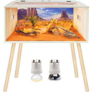 Prolee 36 Gallon Reptile Tank, Tempered Glass Bearded Dragon Tank with Wooden Roof and Lockable Doors, Large Lizard Habitat for Snakes, Iguanas, Chameleons (Oak)