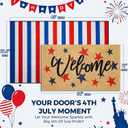 2 Pcs Patriotic Door Mat Set for 4th of July Front Porch Decor, Layered Americana Welcome Mat with Red White Blue Striped Mat, Non-Slip Low Profile Doormat for 250th Anniversary Patio Entryway