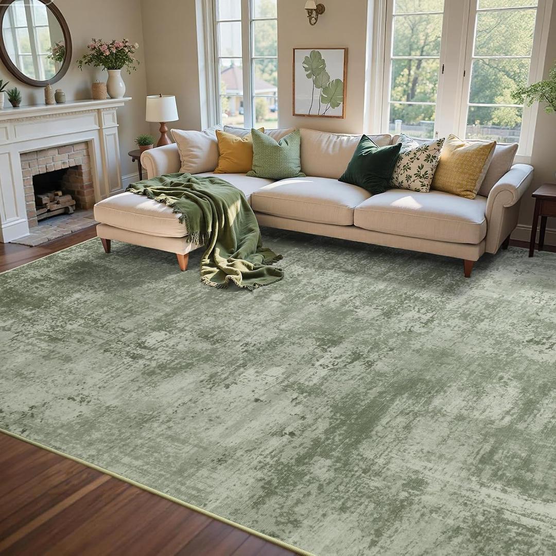 8x10 Ft Large Area Rugs for Living Room, Soft Non-Slip Washable Rugs Modern Abstract Pattern Carpet for Bedroom Indoor Floor Nursery Home Decor (Green)