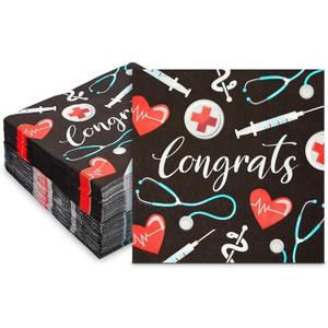 100 Pack Nurse Graduation Napkins, 6.5 inch Cocktail Napkin for Congrats Party Decorations, Festive Accessories for Special Celebrations, Nursing Themed Events and Picnics
