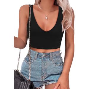 SAUNGKUAI Women's Crop Tops Deep V Neck Sleeveless Backless Double Lined Cropped Tank Top for Going Out S