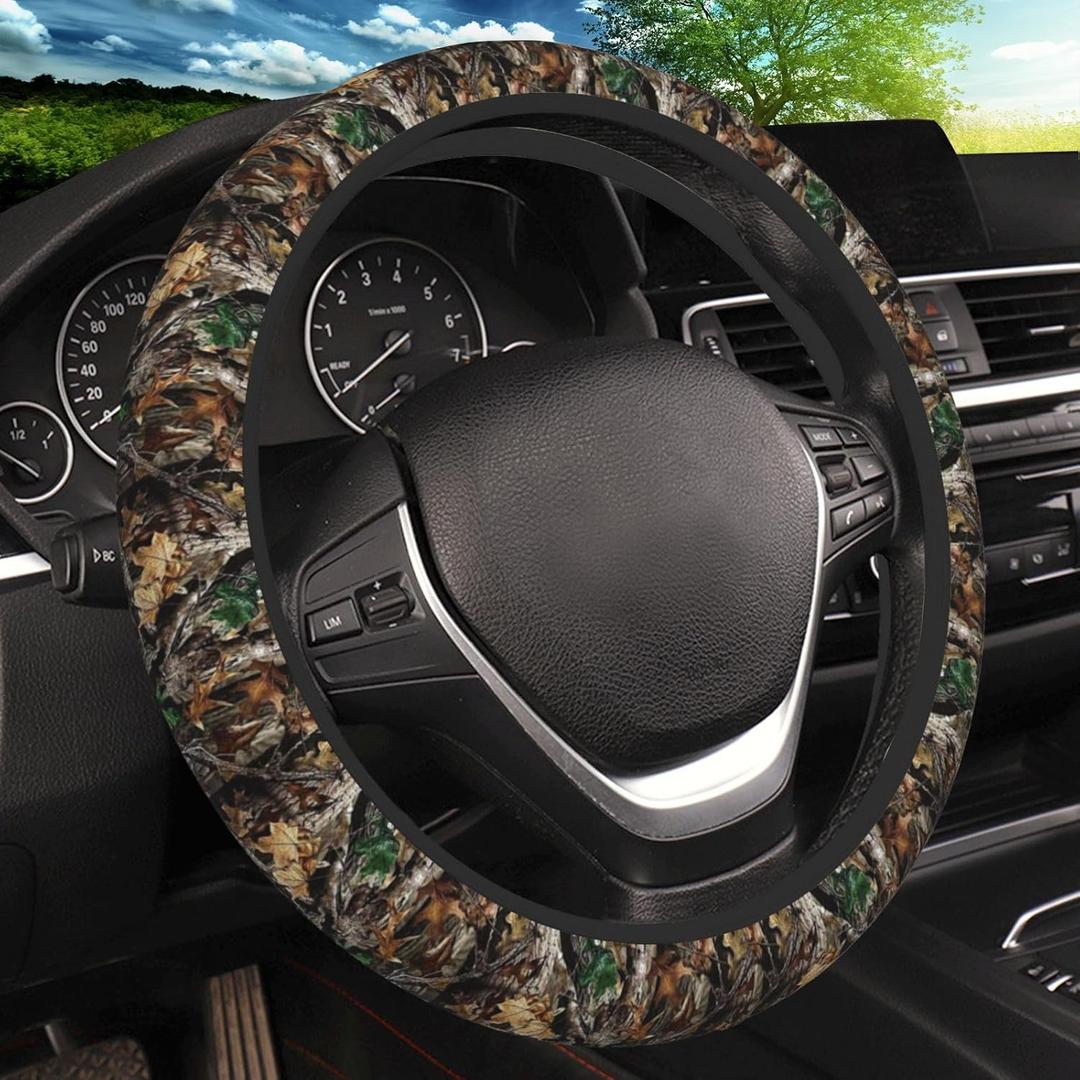 Camo Camouflage Leaf Steering Wheel Cover, Non-slip Breathable Neoprene Steering Wheel Covers, Men Car Accessories Universal 15 Inch Fit Auto, Suvs, Truck