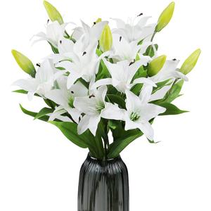 Thiccywoov 2 Pcs 24 Heads Artificial Tiger Lily Flowers with 18 Heads Full Bloom Lily & 6 Buds, 20.5 Inch Long Stem Faux Fake Flowers Bouquets for Wedding Party Decor(White)