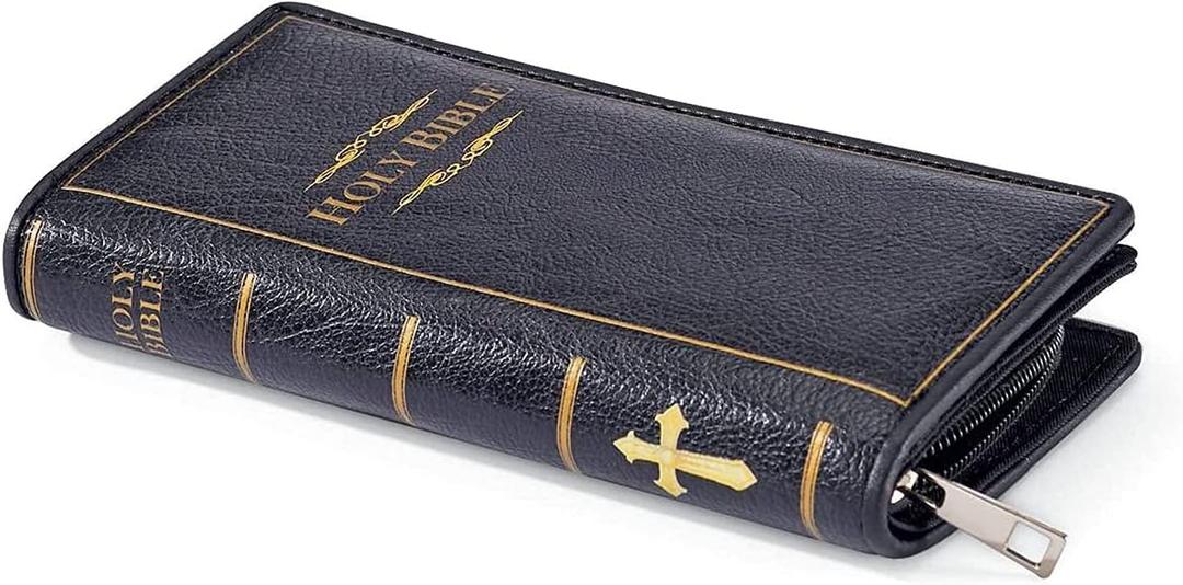 SAGEFINDS Holy Bible Book Wallet | Multi Card and Cash Holder | Magnetic Clasp Closure and Zip Around | Vinyl | 4 x 7.5
