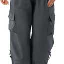 Cargo Pants Women High Waisted Parachute Pants with Pockets Quick Dry Lightweight Baggy Pants (Gray, S)