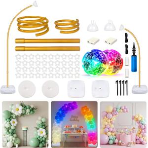 AerWo Lighted Balloon Arch Kit 9.35FT & 6FT, Free Bending Half Balloon Arch Stand with Base, Floor Gold Balloon Arch Frame for Wedding Birthday Party Baby Shower Yard Lawn Home Halloween Decorations