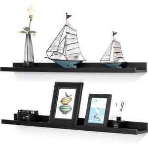 Black Floating Shelves 36 Inch Modern Picture Frame Shelf for Wall Picture Ledge Shelves with Lip Wooden Book Shelves Set of 2 Bathroom Shelf Organizer for Living Room Bedroom Kitchen Wall Decor