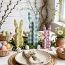 Easter Bunny Table Decorations, 3-Piece Wooden Bunny Decor Set, Cute Easter Centerpiece for Table Shelf Living Room Kitchen, 5-8 Inch MDF Bunny Decorations for Spring Home Dcor