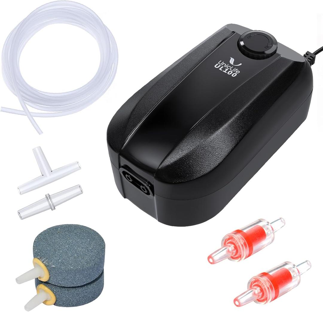 Uniclife Aquarium Air Pump Dual Outlet Fish Tank Aerator with Accessories for 5-200 Gallon Tank
