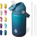 BJPKPK Insulated Water Bottle with Straw Lid, 12oz Thermo Water Bottles with Soft Nozzle, Flex Handle & Non-slip Boot, BPA Free Leak Proof Stainless Steel Metal Thermo, Tumblers, Cups,Vast