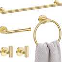 Lairuier Bathroom Towel Holder Set, 5-Piece Towel Bar Set Brushed Gold Steel Wall Mounted Bathroom Hardware Accessories Stainless Steel Set Towel Holder Set