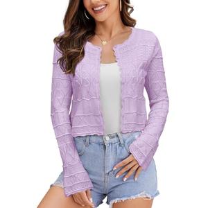 FAIRY SEASON Women's Cropped Cardigan Sweater Bell Long Sleeve 2026 Fall Lightweight Crochet Button Down Casual Elegant Knit Bolero Shrugs for Dresses, Small