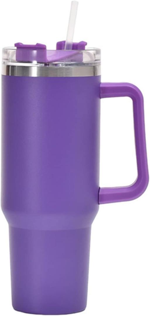 40oz Insulated Travel Mug Tumbler With Handle and Straw,Stainless Steel Double Wall Vacuum Cup Keep Drink Cold and Hot (Purple)