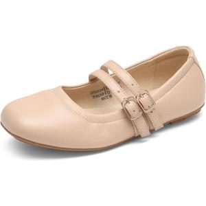 DREAM PAIRS Girls Dress Shoes Slip on Ballerina Flats Mary Jane Ballet Shoes for Wedding/Party,Size 3 Little Kid,Nude