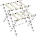Sumerflos Acrylic Luggage Rack for Guest Room - Foldable Suitcase Stand with Leather Straps for Bedroom Living Room Hotel Heavy-Duty, Holds up to 50-100 lb lightweight Space Saving (Beige & Handle - 2 Pcs)