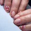 Christmas Press on Nails Red Fake Nails with Red and White Cane Design Glitter French Tip Bow Fake Nail Short Almond False Nails Winter Xmas Full Cover Christmas Acrylic Nail for Women 24 Pcs
