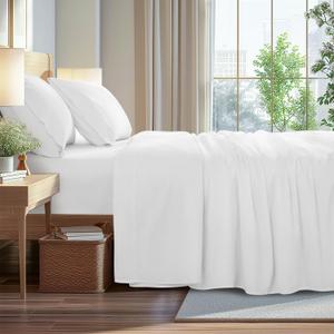 100% Cotton Sheet Set 4 Piece Queen - 1000 Thread Count Sateen Weave for Hotel Luxury Bedding, Deep Pocket 16 Inch, Wrinkle Resistant & Breathable(White,Queen)