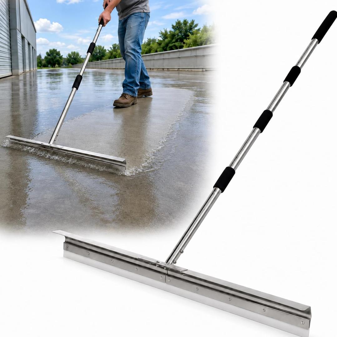 Large Floor Squeegee, 304 Stainless Steel Heavy Duty Water Removal Tool
304 Stainless Steel,33.4" Wide Silicone Blade, Anti-Splash Baffle，0.2" Thick Silicone Edge for Close Floor Contact