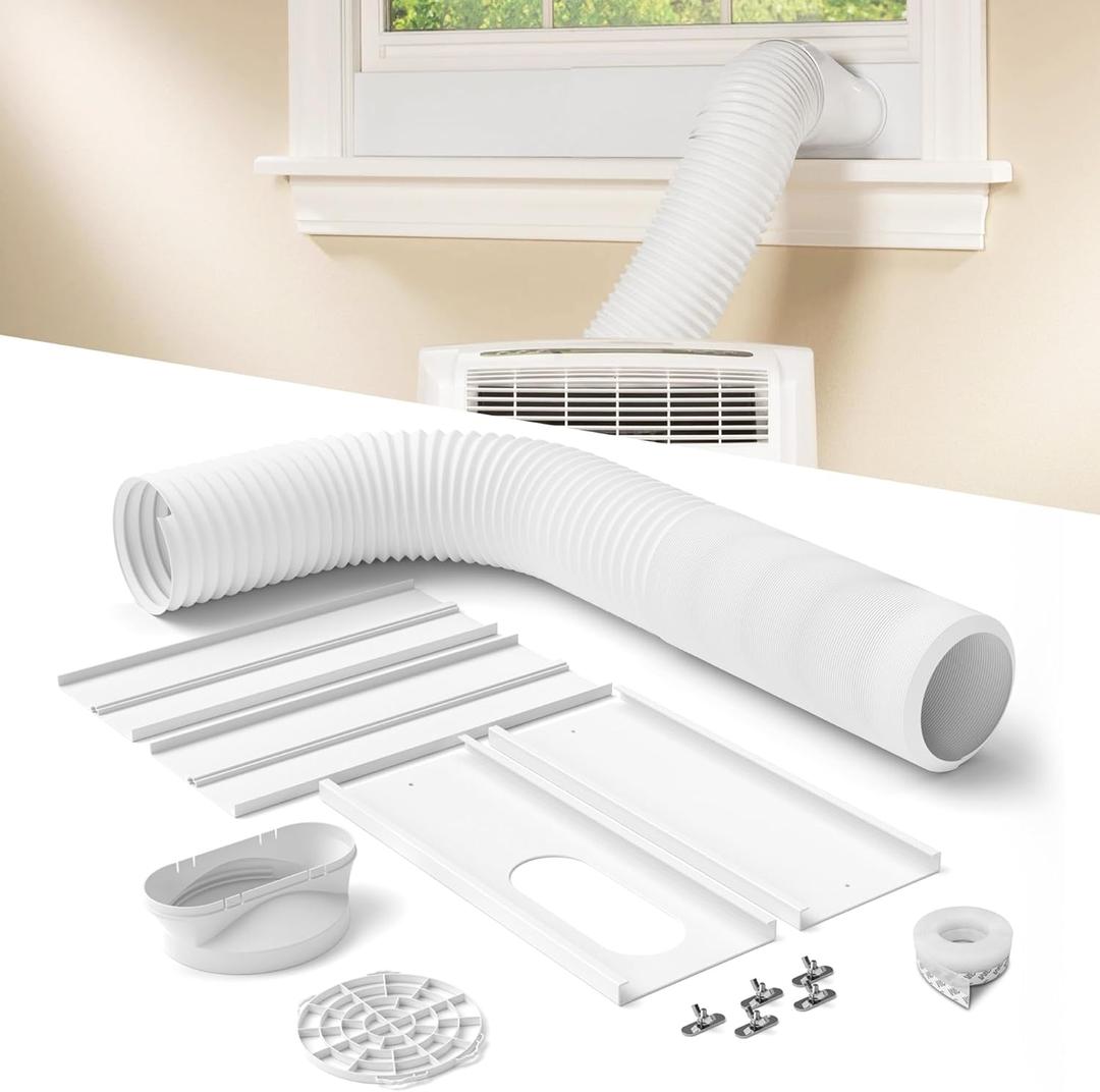 Portable Air Conditioner Window Vent Kit with 80" Length, 5.9" Diameter Exhaust Hose, 13Pcs Universal PVC AC Window Slide Seal with 4 Panel(17" to 63") for Horizontal & Vertical