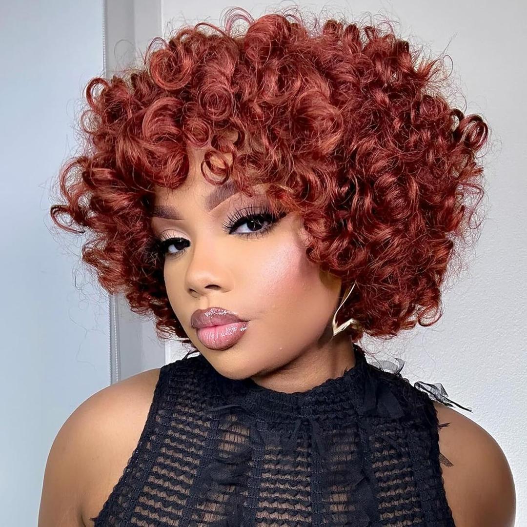 7 Packs Auburn GoGo Curl Crochet Hair 10 Inch Copper Red Short Curly Crochet Hair for Women Water Wave Beach Curl Deep Twist Crochet Braids Synthetic Braiding Hair Extensions (10 Inch, Reddish Brown)
