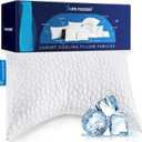 Side Sleeper Pillow for Adults, King Size Cooling Pillow for Neck and Shoulder Pain Relief, Adjustable Firm Soft Shredded Memory Foam Pillows for Side Back Stomach Sleepers, Bed Pillows for Sleeping (King (1 Count), Crescent White(cooling))