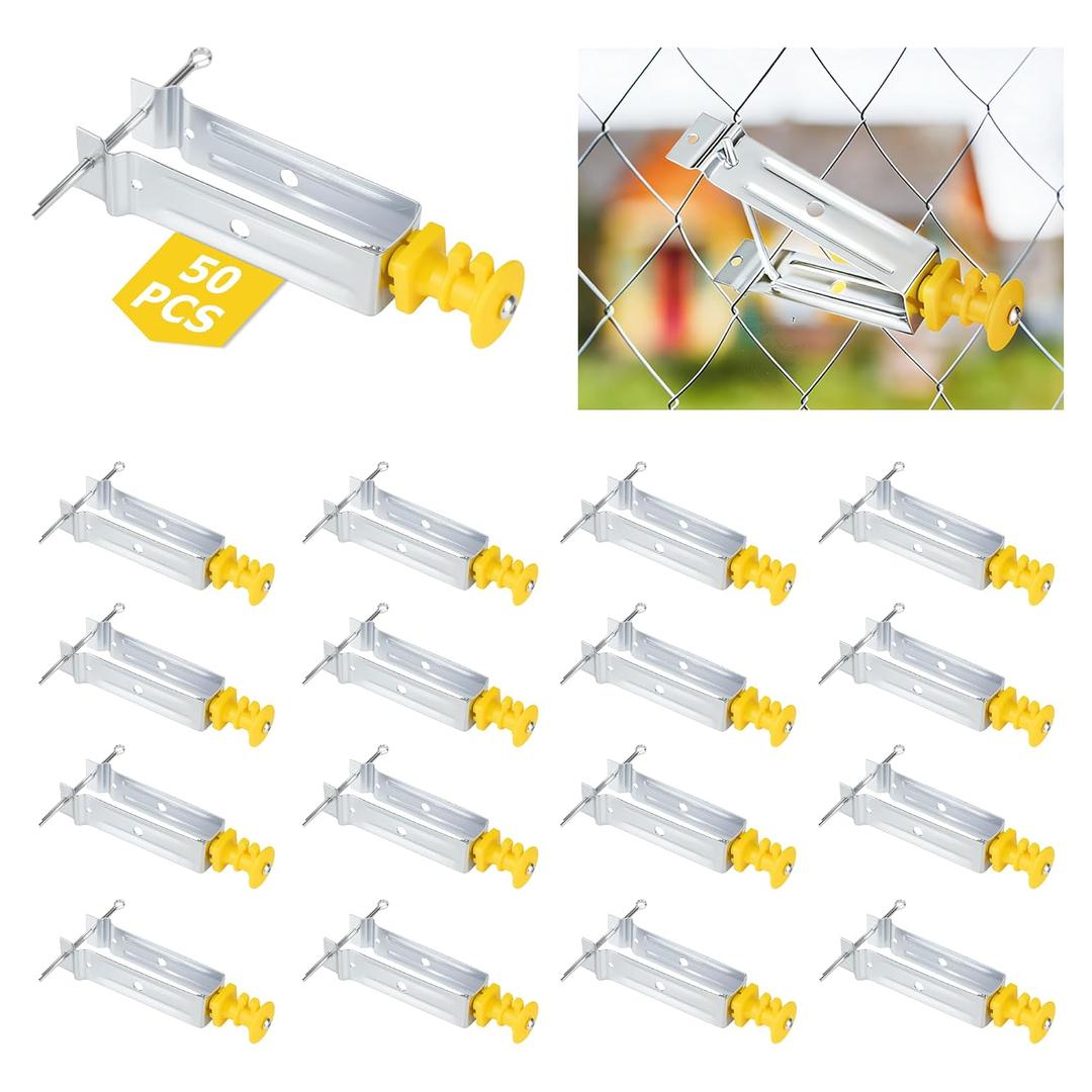 Chain Link Fence Insulator 50 Pcs Electric Fence Insulator, T Post Extender Wire Holders for Chain Link and Studded T & U-Posts Tubing, Yellow