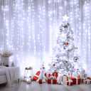 Minetom Curtain Lights, 300 LED Dimmable Fairy Lights with Remote and Timer, 8 Modes, USB Powered String Lights for Room Wall Party Xmas Indoor Decor, White (1 Pack)