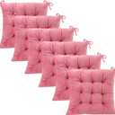 6 Pack Square Seat Cushion Chair Pads for Kitchen Dining Chairs, Soft Comfort Velvet Chair Mat Pillow Cushions with Ties for Office Desk Living Room Tatami 15.5", Pink