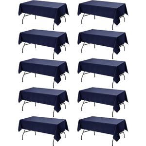 10-Pack Navy Blue Tablecloths for Rectangle Tables, 60 x 102 Inches, Stain-Resistant Polyester Fabric for 6 Foot Tables - Washable Table Covers for Weddings, Birthday Parties, Events