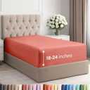 Extra Deep Twin Fitted Sheet - Hotel Luxury Single Fitted Sheet Only - Easily Fits 18 inch to 24 inch Mattress - Ultra Soft, Wrinkle Free w/Extra Deep Pockets - Easy-Care, Breathable & Comfy - Coral