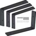 12 Inch Shelf Bracket Heavy Duty L Shelf Bracket 12 x 8 Inch Metal Shelf Bracket with Hardware, Black, 4 Pack