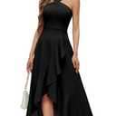 Bbonlinedress Black Halter Cocktail Formal Dress Women Wedding Guest Evening Prom Ruffled Maxi Homecoming Dress Black XL