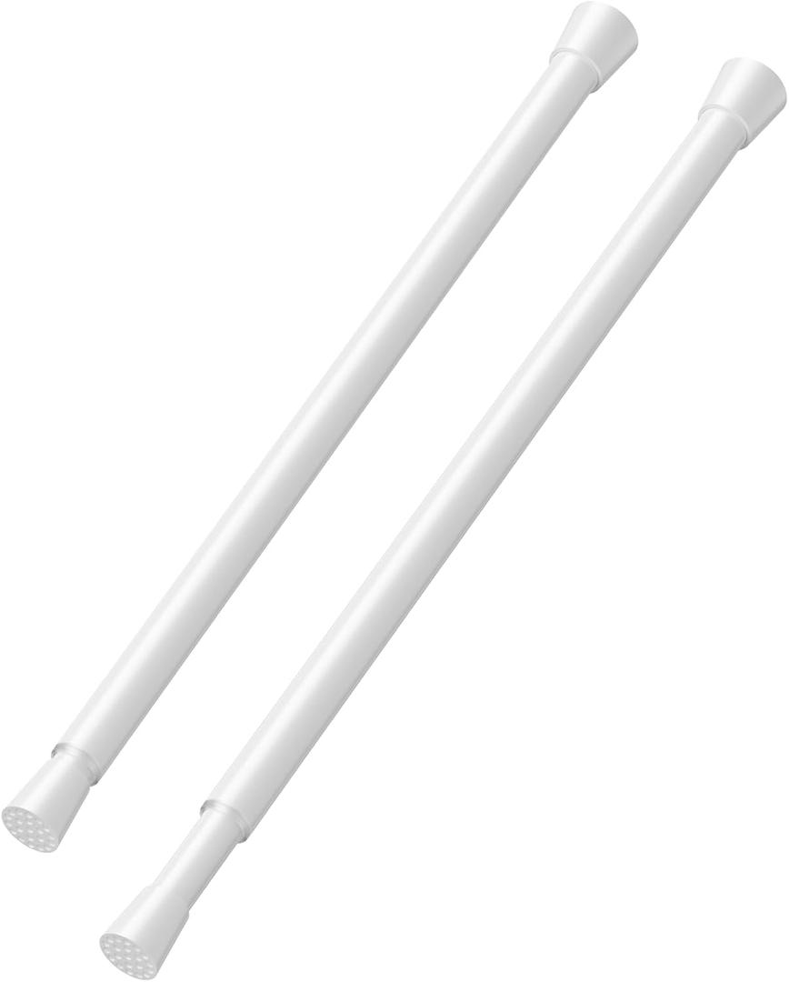 2 Pack Tension Curtain Rod 8 to 12 Inch, DIY Mini Spring Curtain Rods No Drill for Slim Window Cupboard Closet Sidelights, White