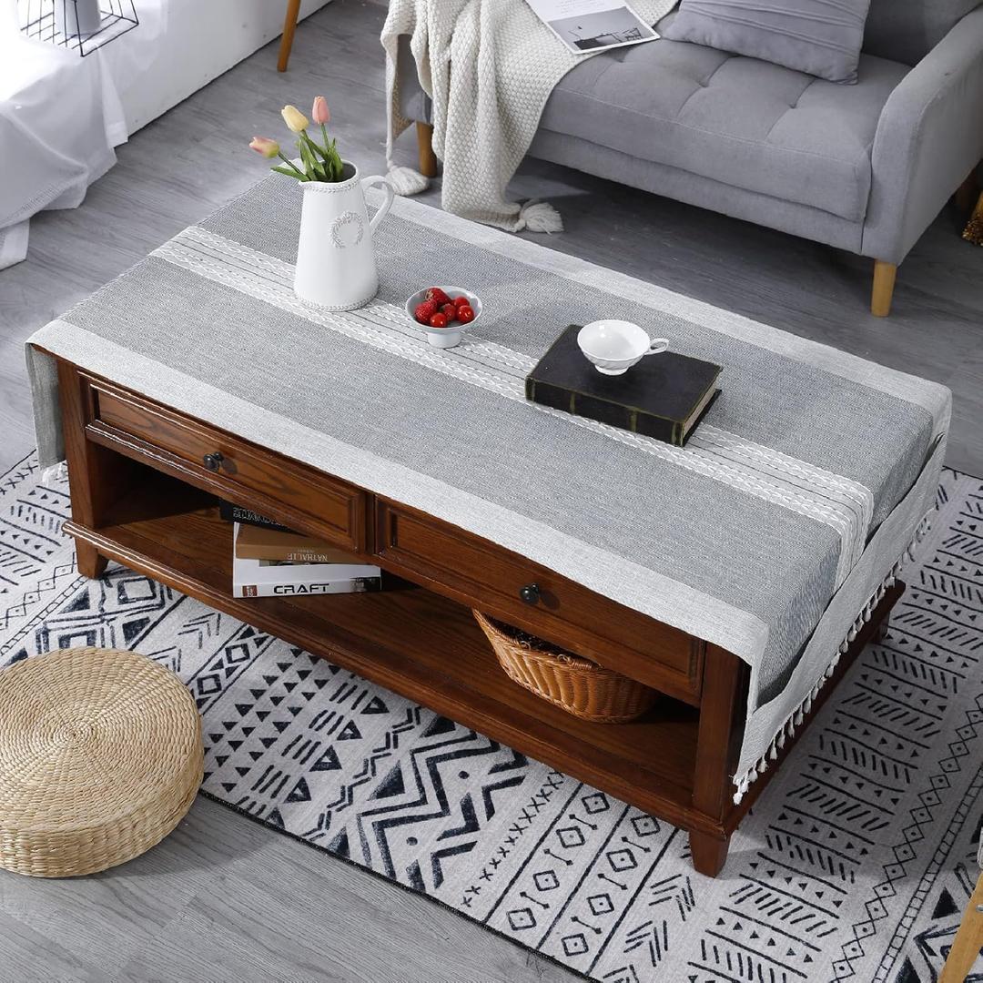 ZMNSZBD Linen Tassel Coffee Table Tablecloth Living Room Rectangular Tablecloth Cover with Pockets