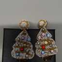 Beaded Christmas Tree Earrings for Women, Handmade Beaded Xmas Dangle Earrings, Lightweight Xmas Tree Earrings for Christmas Holiday Jewelry Gifts