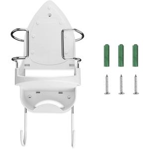 DOUBLE 2 C Ironing Board Hanger Wall Mount Electric Iron Holder Iron and Ironing Board Storage Organizer Shelf with Removable Hooks for Household Bathroom Laundry Room (White)